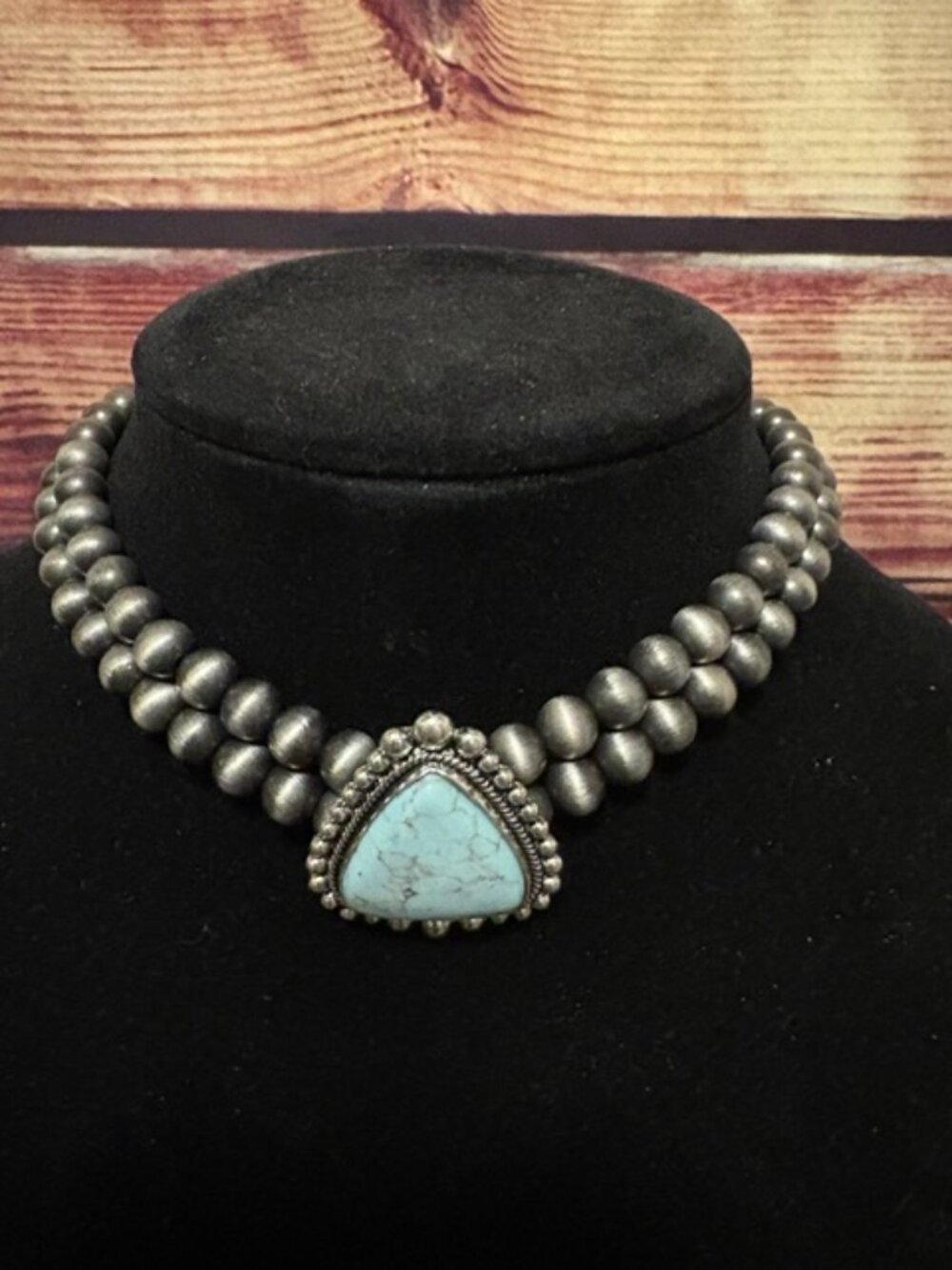 Lunar Deer Turquoise Stone Pearl Style Choker Necklace, NWT